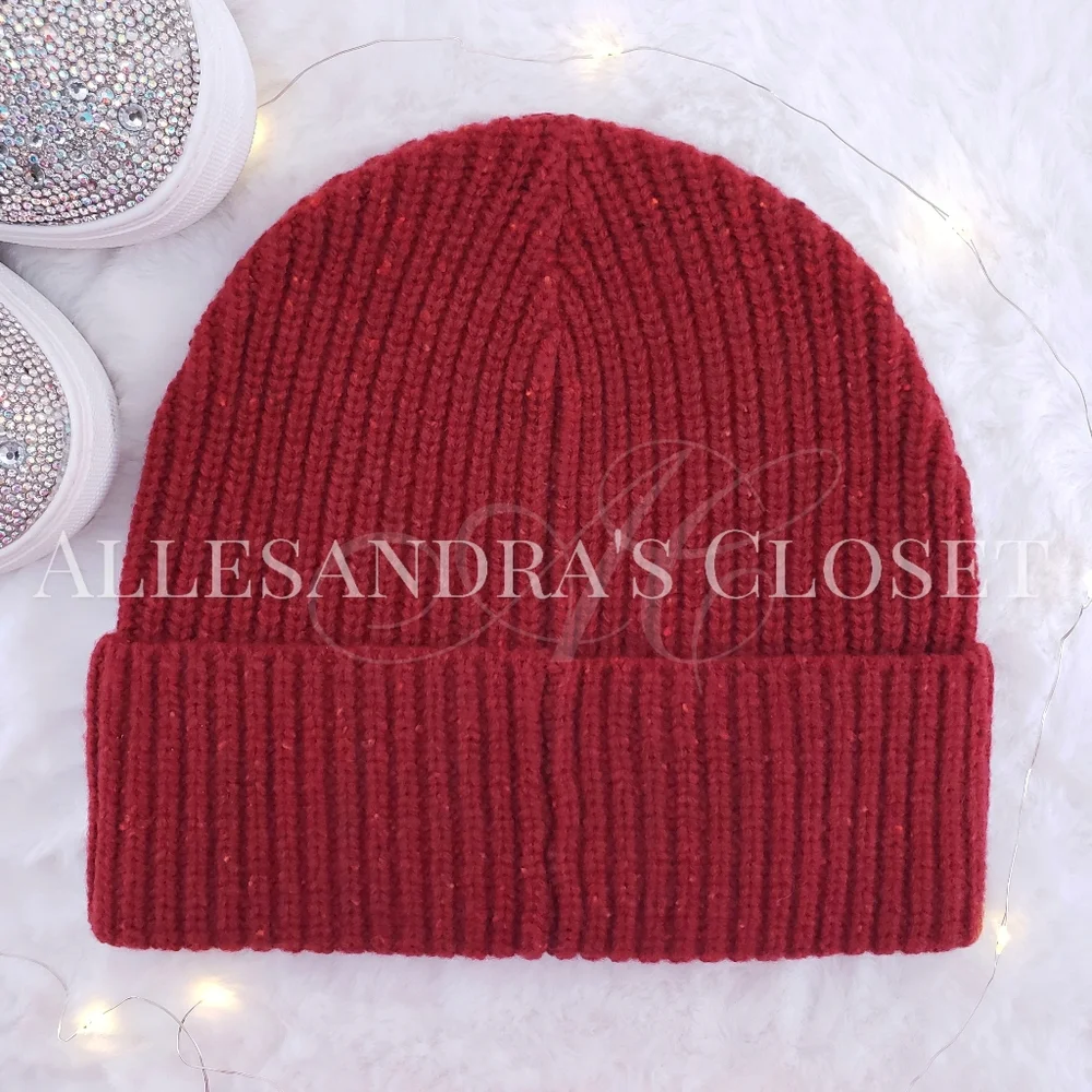 Madewell Hat Beanie Red Orange 100% Merino Wool Chunky Knit Cuff Cottagecore New